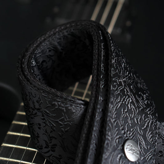 Premium Gitarrengurt schwarz - Luxury Black Baroque 50 mm (schwarz-gunmetall)
