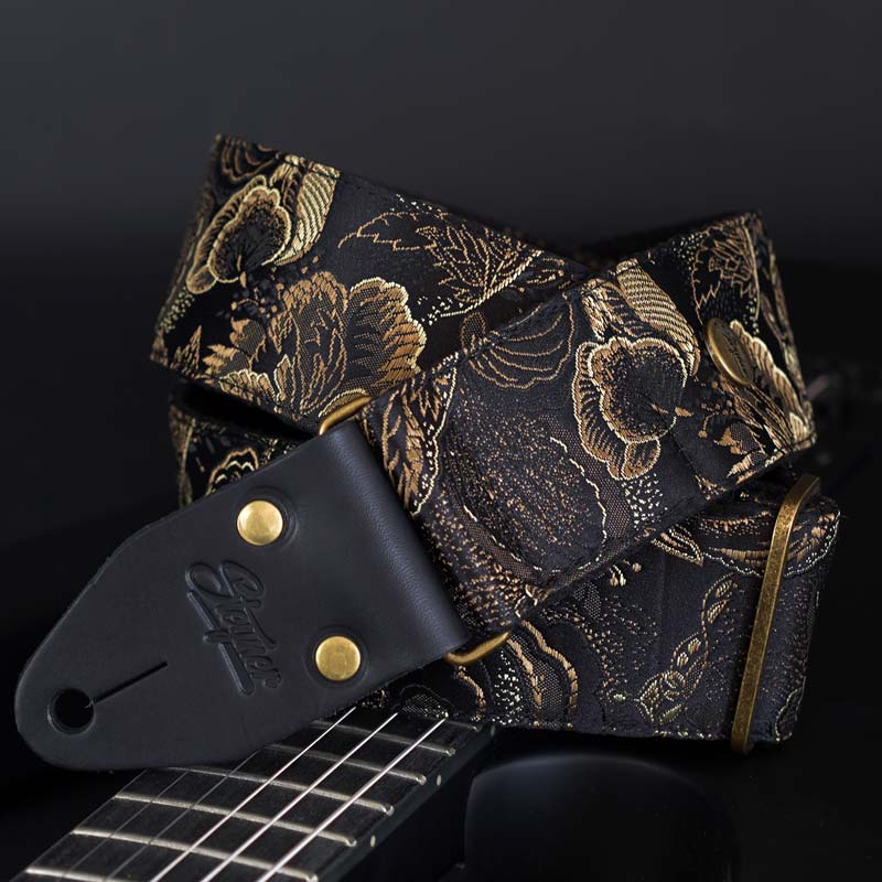 Premium Gitarrengurt schwarz - Eastern Majesty 50 mm (schwarz-messing)