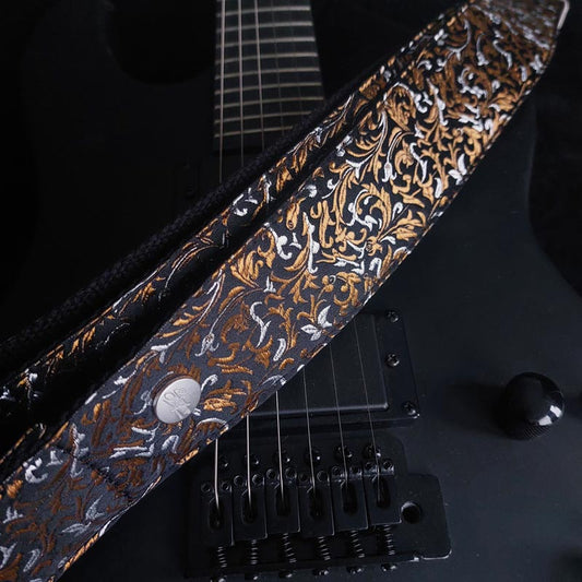Gitarrengurt schwarz - Luxury Black Gold Baroque 50 mm (silber-schwarz)