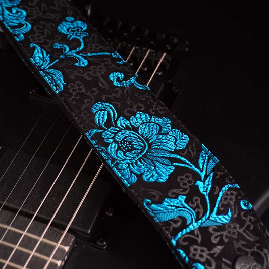 Gitarrengurt - Luxury Blue Leaf 50 mm (schwarz-schwarz)