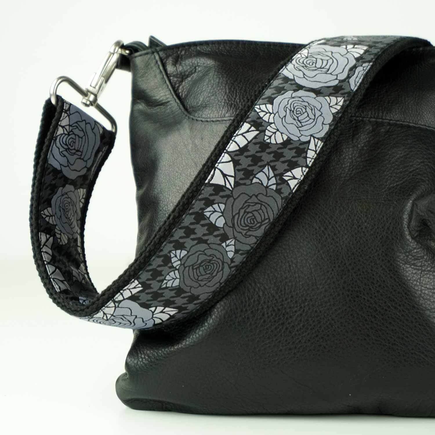 Riemen Trageriemen Leder Schwarz Taschengurt Mit Karabiner, Rosen