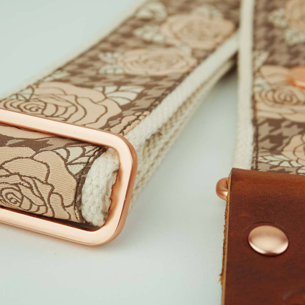 Sangle de guitare rétro beige - Zimtrose (brun foncé-or rose)