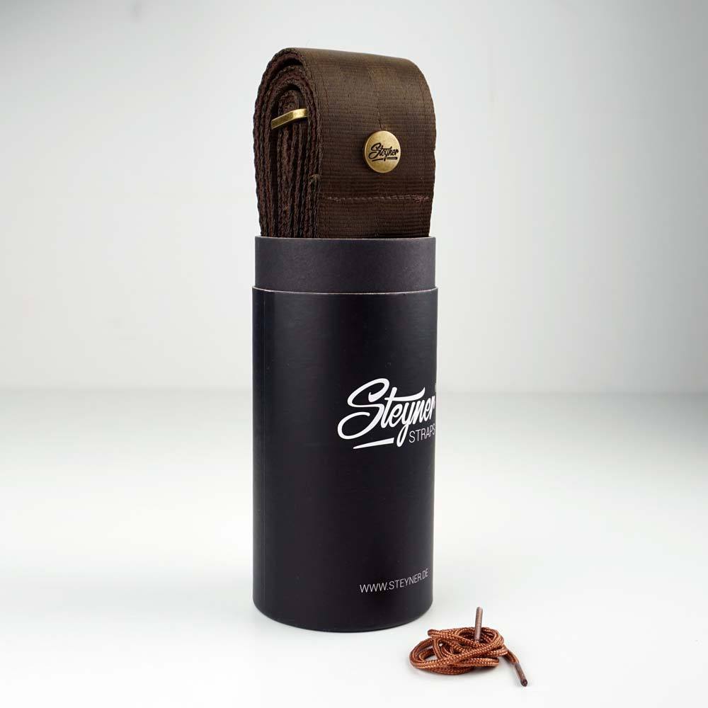 brauner Steyner Gitarrengurte rutschfest in einer Geschenk Dose