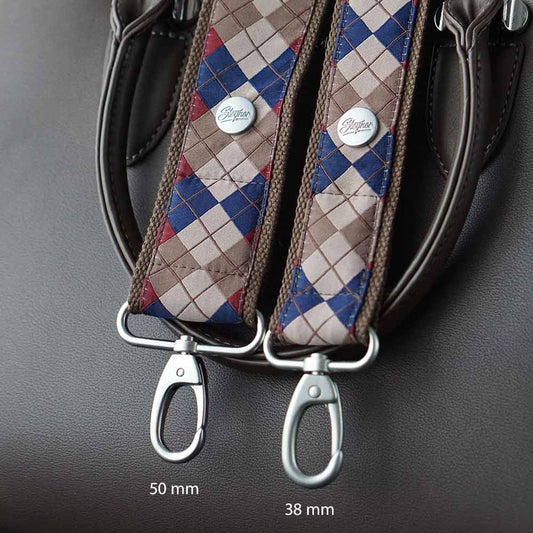 Taschengurt breit oder schmal und braun aus Baumwolle und Jacquard Band mit Karo Muster