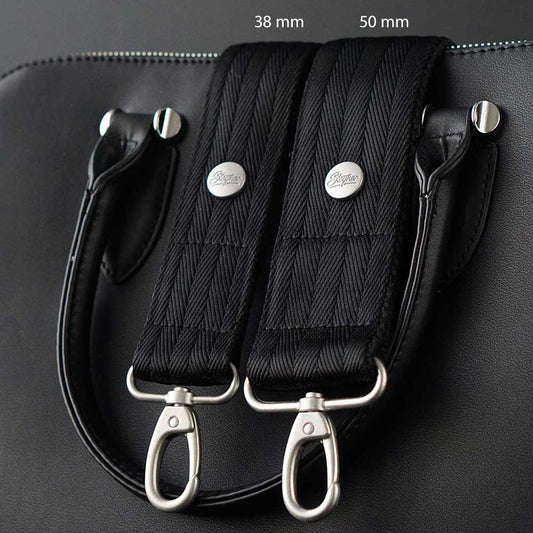 Edler Luxus Designer Taschengurt schwarz und breit oder schmal aus Nylon mit Karabinern