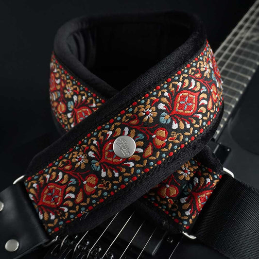 Gepolsterter Gitarrengurt schwarz - Hippie Love 70 mm (schwarz-silber)