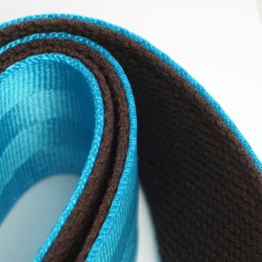 Blauer Nylon Gitarrengurt aus Sicherheitsgurtband zweifach genäht rutschfester mit Baumwolle