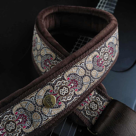 Gepolsterter Gitarrengurt braun - Wüstenlicht 70 mm (dunkelbraun-messing)