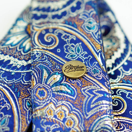 Paisley Gitarrengurt blau – Indian Ocean 50 mm (rotbraun-messing)