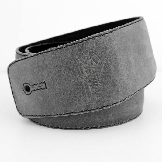 Leder Gitarrengurt gepolstert 65 mm in grau und vintage Stil