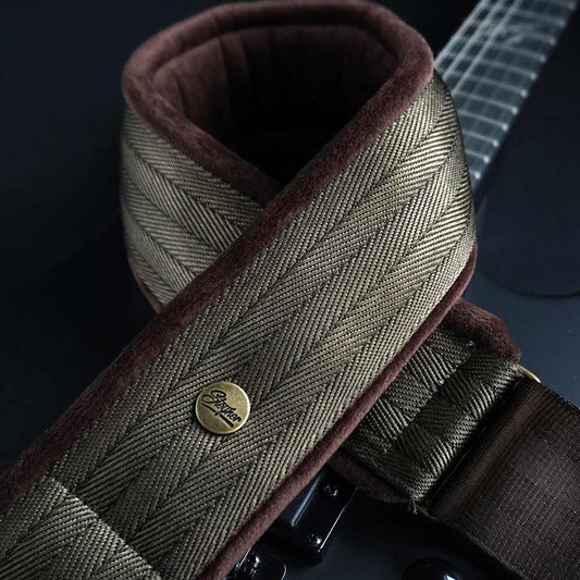 Gitarrengurt grün mit Polster - Heavy Henry (dunkelbraun-messing)