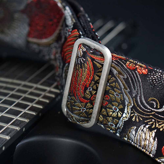 Vintage Gitarrengurt schwarz - Tropical Nights 50 mm (silber-schwarz)