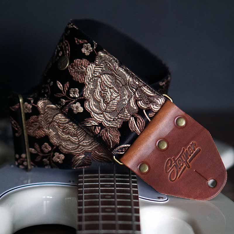 Luxus Bassgurt schwarz - Luxury Black Rose Deluxe 80 mm (rotbraun-messing)