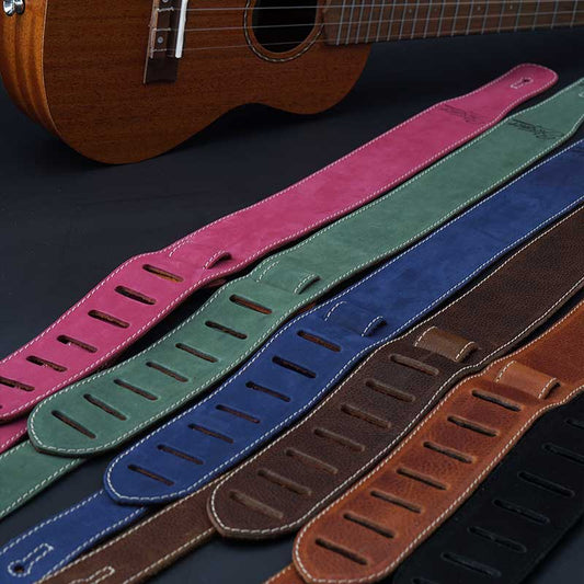 Premium Ukulelengurt Leder - Nubuk (Schwarz)