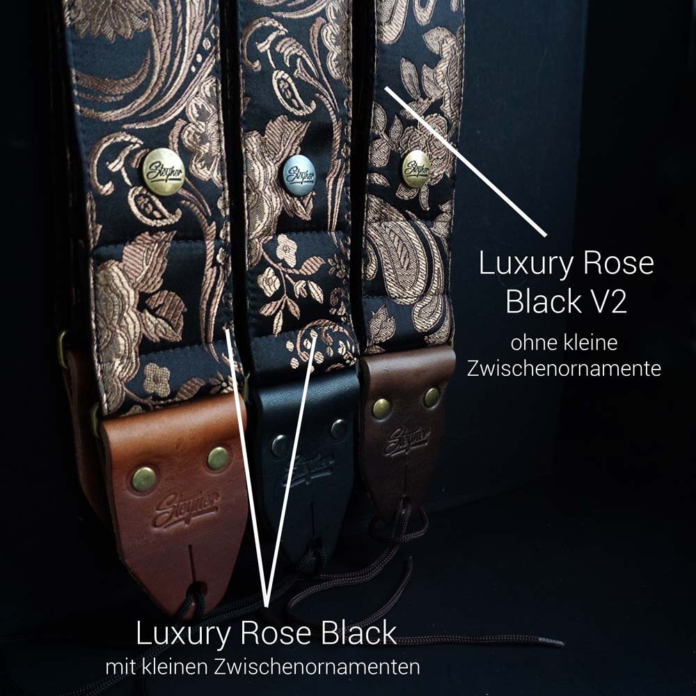 Gitarrengurt Luxury Rose Black V2 (dunkelbraun-messing)