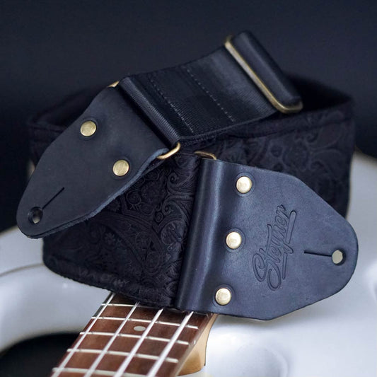 Padded Bass Strap V1 - Luxury Black Paisley (8 cm witdh)