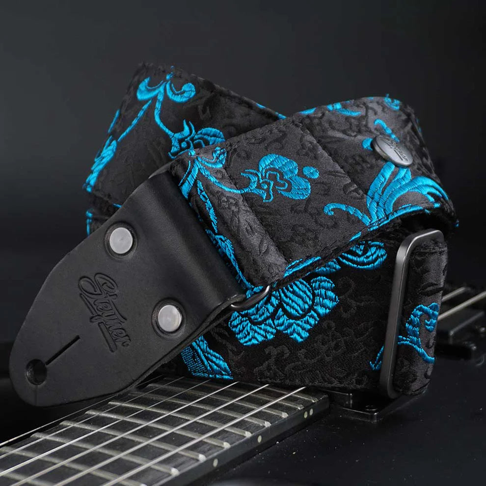 Sangles de guitare vintage noires avec motifs (articles de deuxième choix)