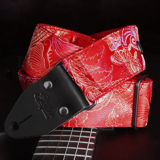 Vintage Gitarrengurt rot - Eastern Heat 50 mm (rotbraun-messing)