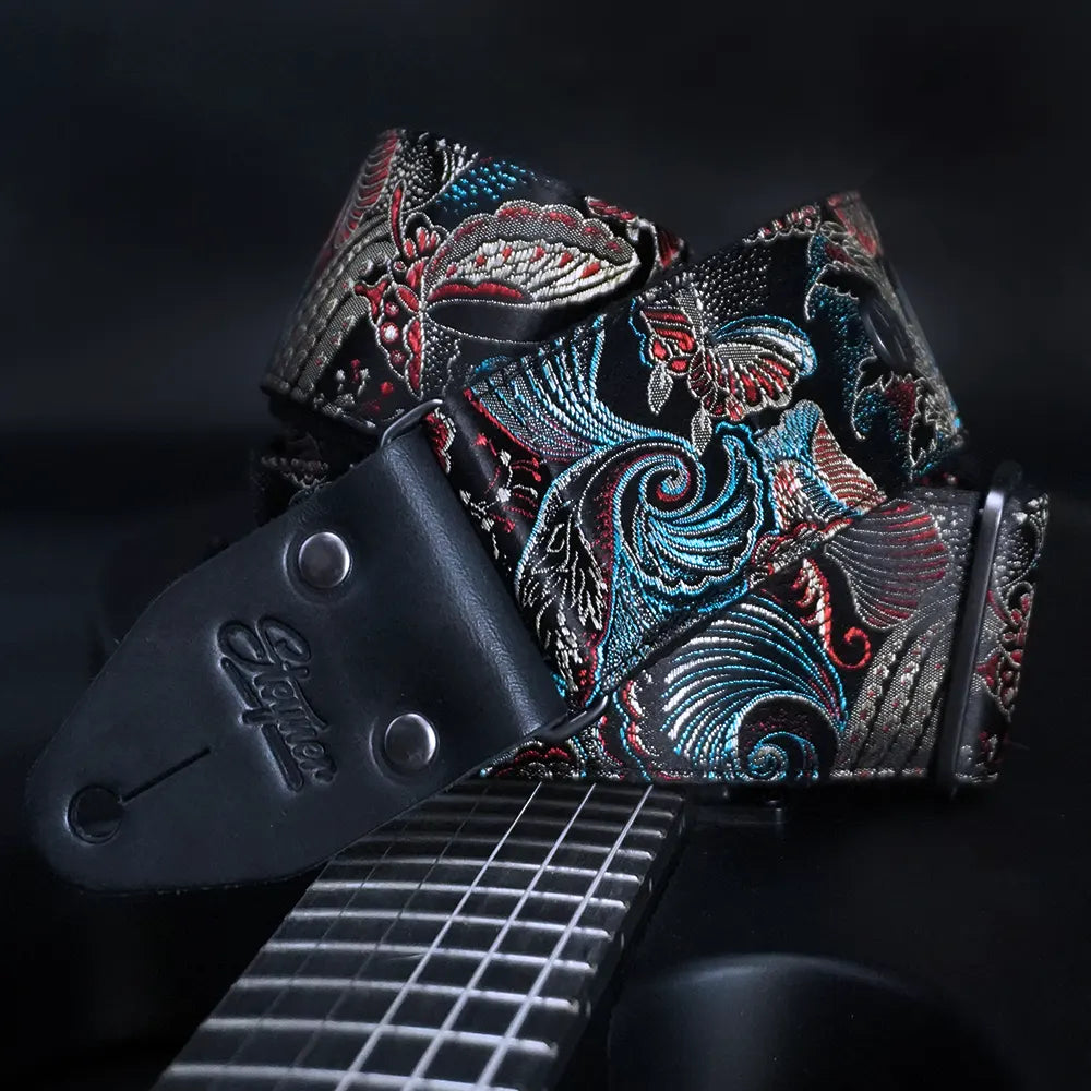 Vintage Gitarrengurt schwarz - Eastern Nights 50 mm (silber-schwarz)