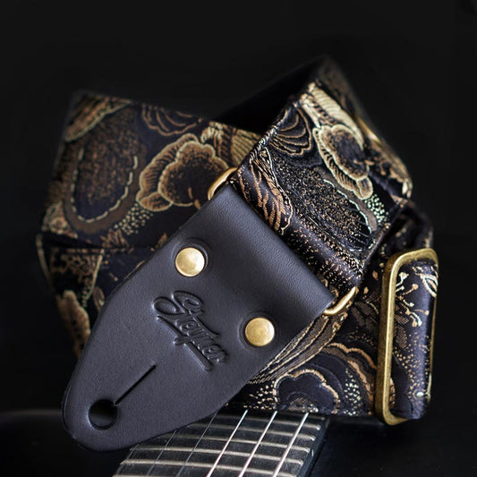 Premium Gitarrengurt schwarz - Eastern Majesty 50 mm (schwarz-messing)