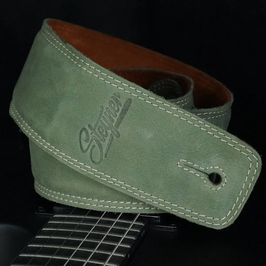 Green Leather Guitar Strap - Nubuk Deluxe Green
