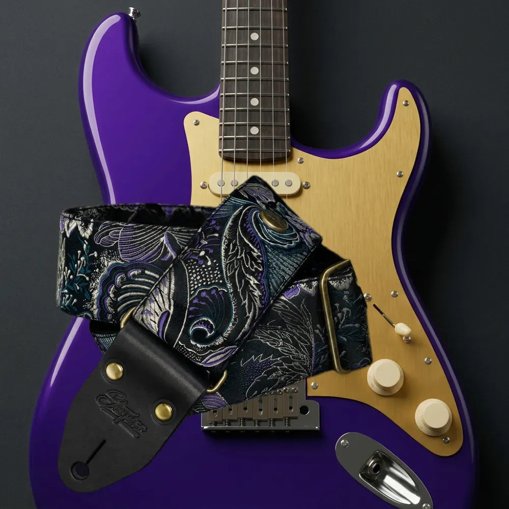 Premium Gitarrengurt schwarz - Eastern Legacy mm (schwarz-messing)