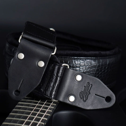 Gepolsterter Gitarrengurt - Black Crocodile 70 mm (schwarz-silber)