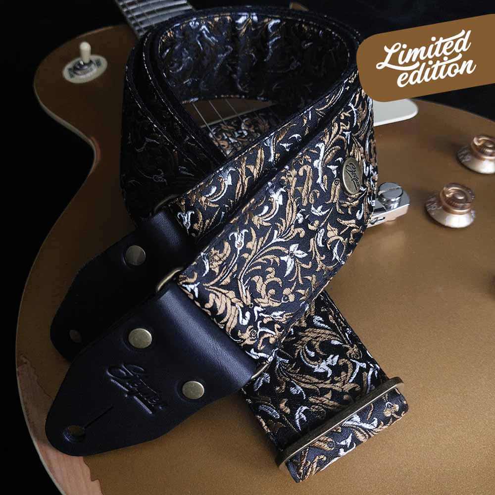 Gitarrengurt schwarz - Luxury Black Gold Baroque