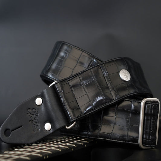Gitarrengurt - Black Crocodile 50 mm (schwarz-silber)