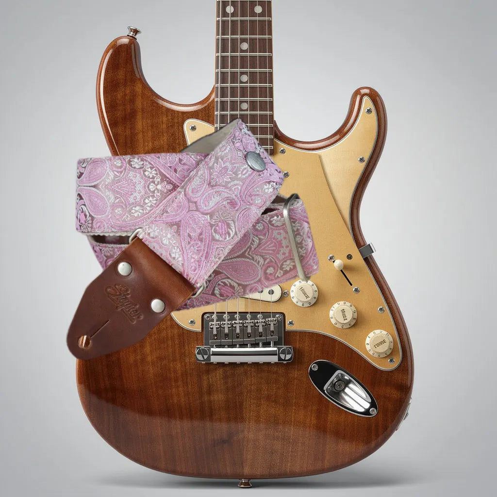 Premium Gitarrengurt - Royal Rose Metallic 50 mm (rotbraun-silber)