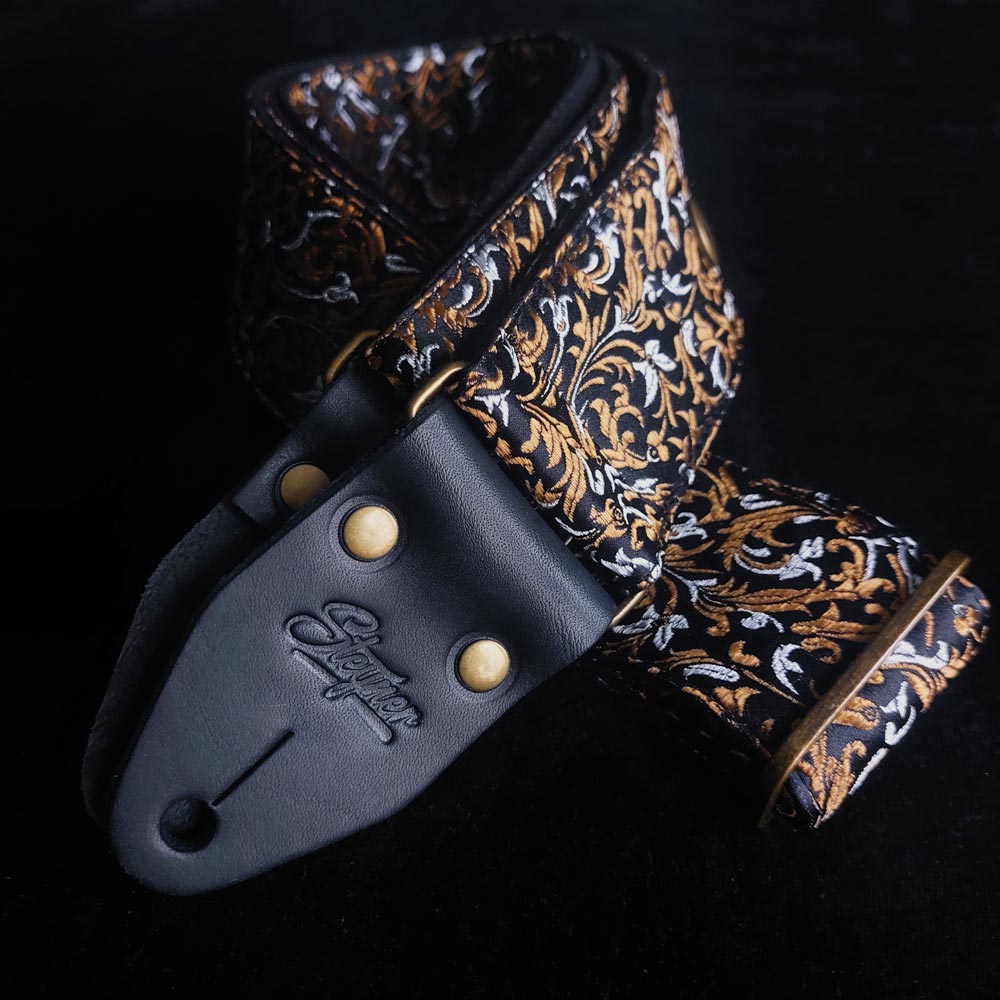 Guitar strap black - Luxury Black Gold Baroque