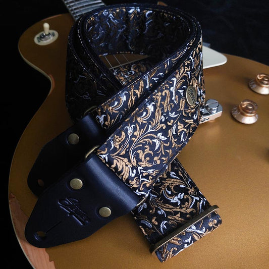 Sangle de guitare noire - Luxury Black Gold Baroque