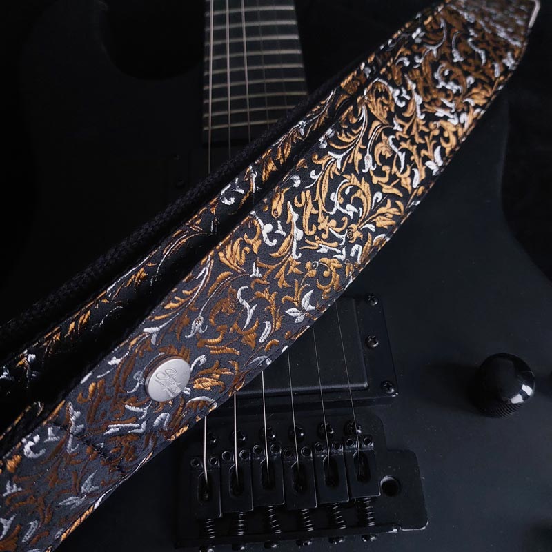 Sangle de guitare noire - Luxury Black Gold Baroque (argent)