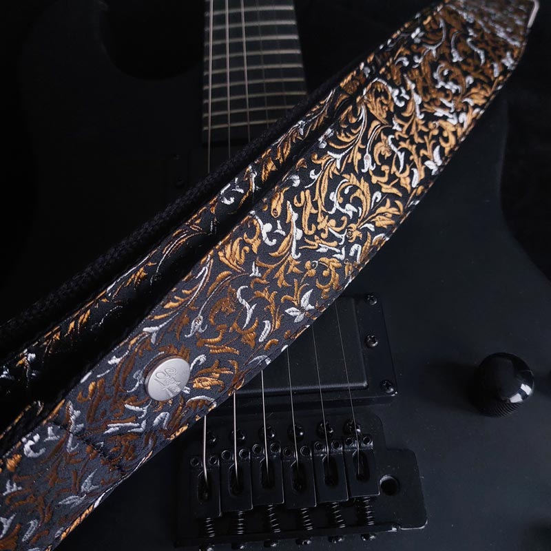 Guitar strap black - Luxury Black Gold Baroque