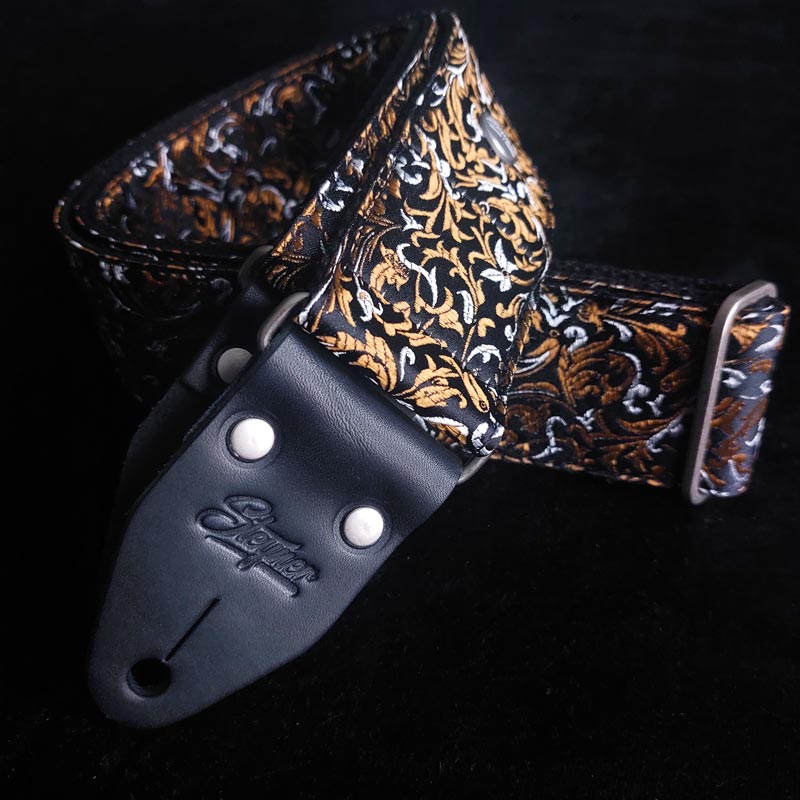 Guitar strap black - Luxury Black Gold Baroque