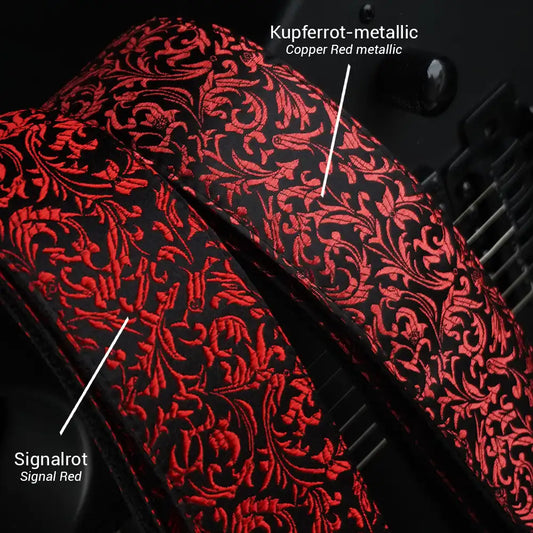 Gepolsterter Premium Gitarrengurt – Luxury Red Baroque 70 mm (schwarz-gunmetall)