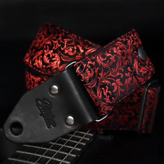 Gitarrengurt - Luxury Red Baroque 50 mm (schwarz-gunmetall)