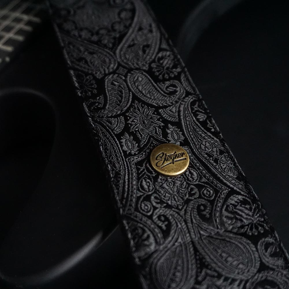 Gitarrengurt schwarz - Luxury Black Paisley (messing)