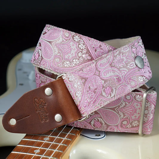 Premium Gitarrengurt - Royal Rose Metallic 50 mm (rotbraun-silber)