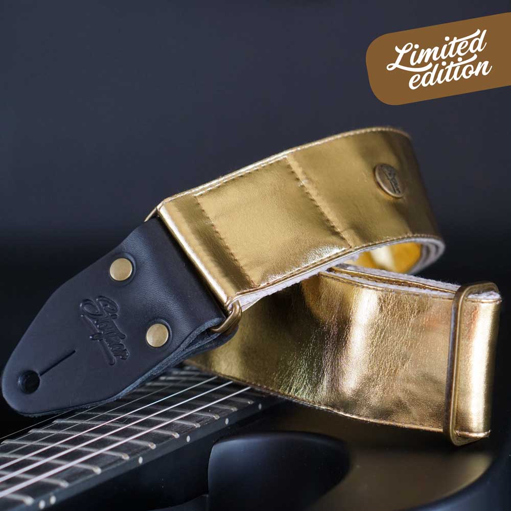 Premium Gitarrengurt gold - Golden Blaze (messing-schwarz)