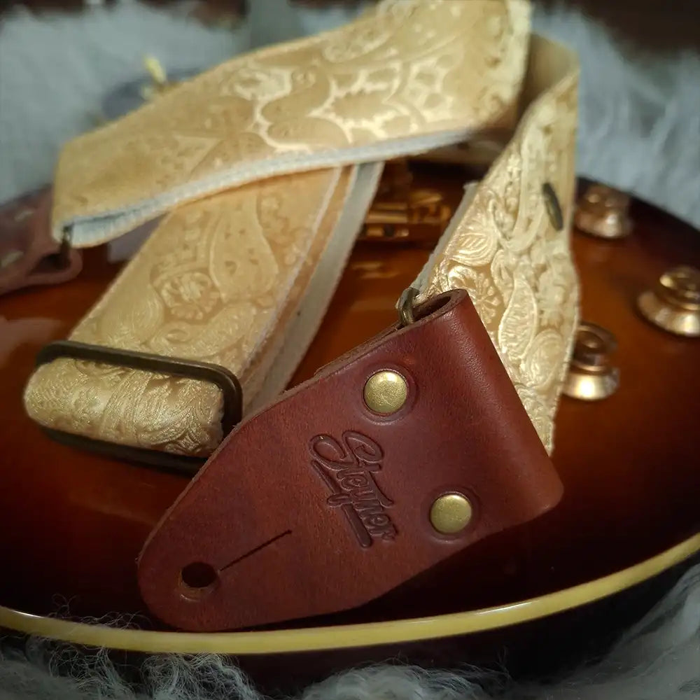 Gitarrengurt gold - Luxury Light Gold Paisley 50 mm (rotbraun-messing)