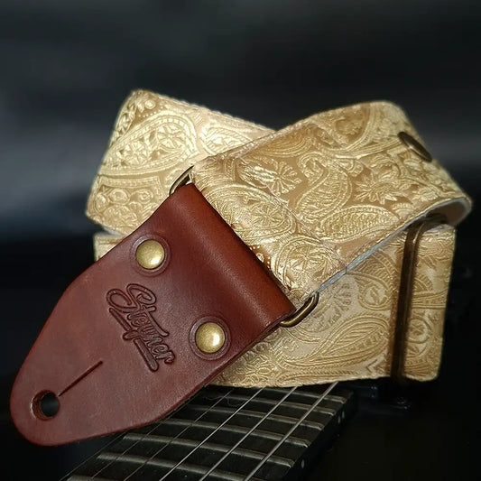Gitarrengurt gold - Luxury Light Gold Paisley 50 mm (rotbraun-messing)