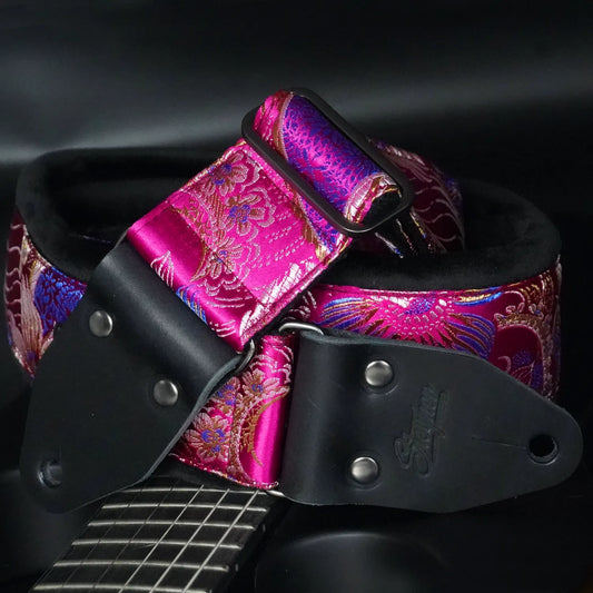 Gepolsterter Gitarrengurt pink – Tropical Berry 70 mm (schwarz-gunmetall)