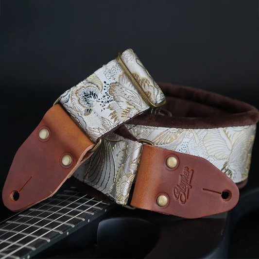 Gepolsterter Gitarrengurt weiss - Eastern Ivory 70 mm (rotbraun-messing)