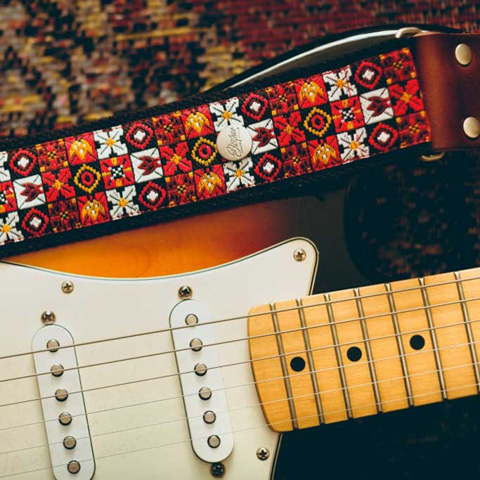 retro guitar strap woodstock hendrix on stratocaster fender