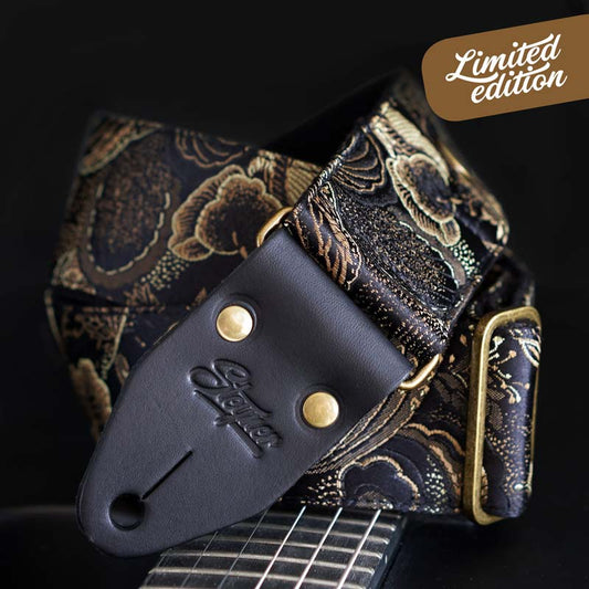 Guitar strap black - Luxury Black Gold Baroque