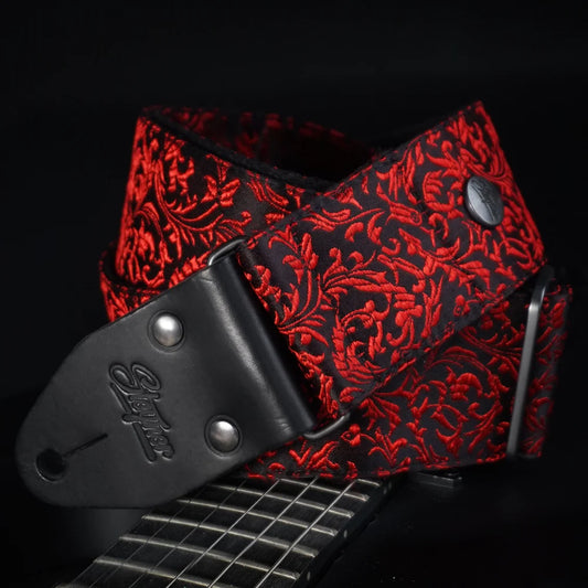 Gitarrengurt - Luxury Red Baroque 50 mm (schwarz-gunmetall)
