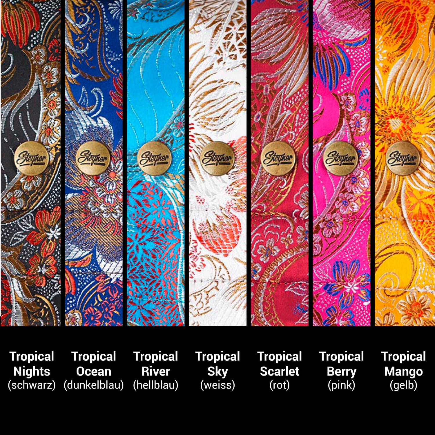 Bassgurt Designs mit Blumen in verschiedenen Farben