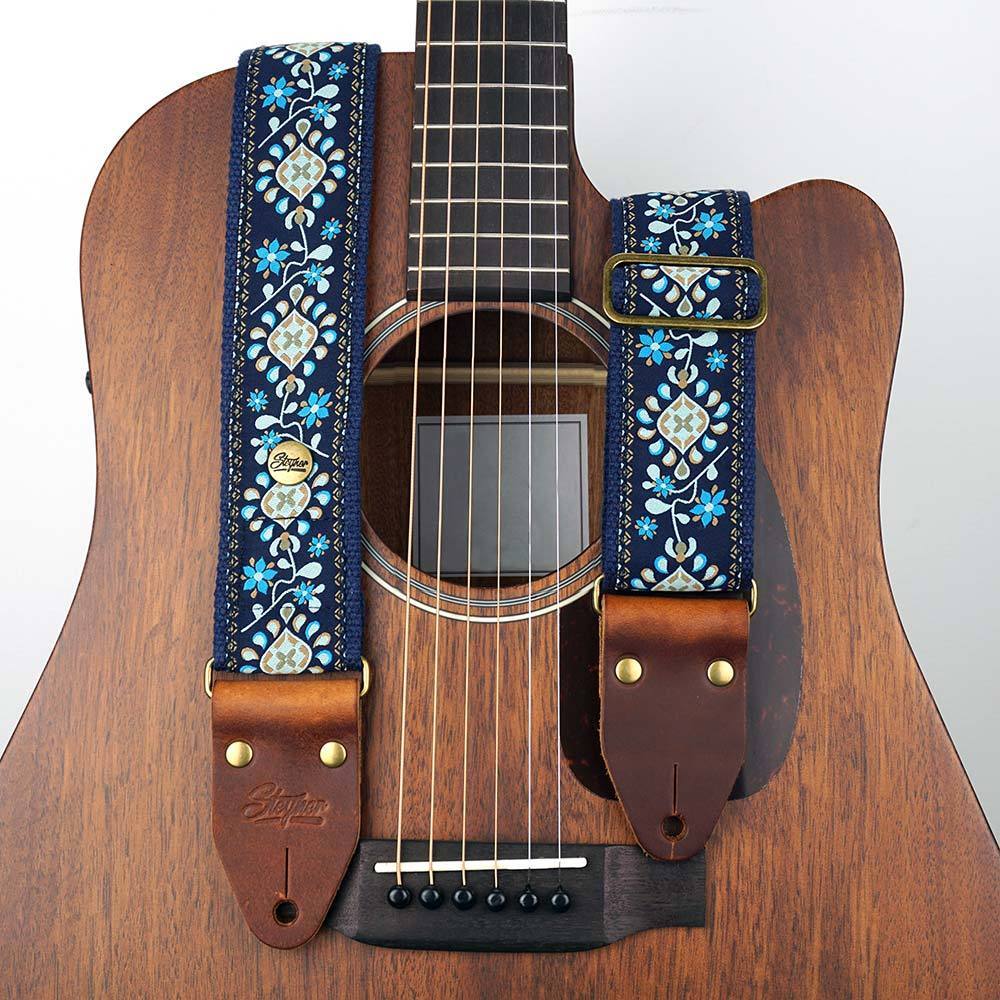 Retro Gitarrengurt mit Blumen Muster in blau