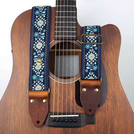 Retro Gitarrengurt mit Blumen Muster in blau